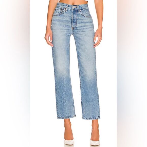 NWT Re/Done ‘70s Stove Pipe Size 31‎ Straight Jeans High Rise in Favorite Bleu - Picture 1 of 10